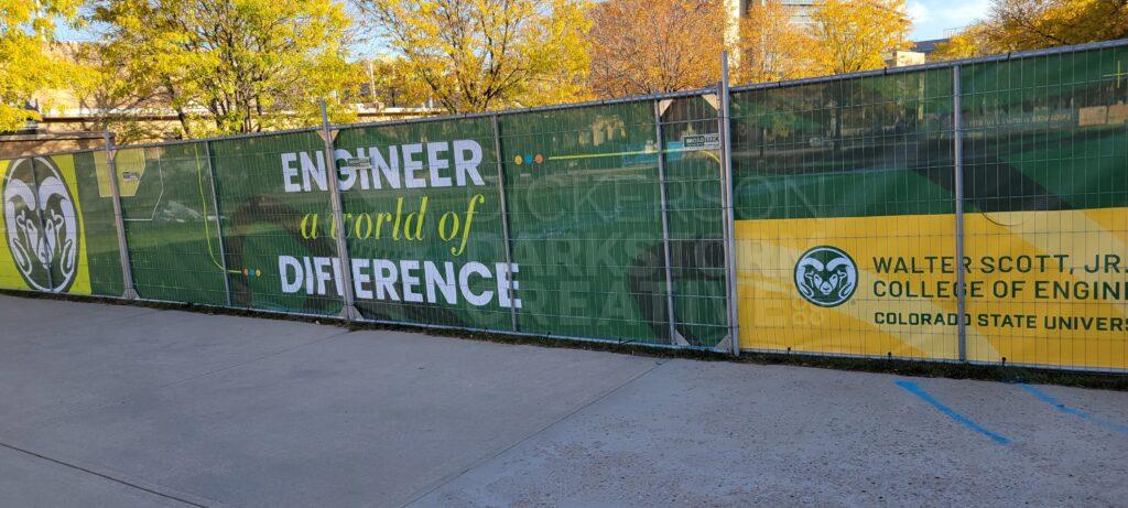 construction fence around Law Building