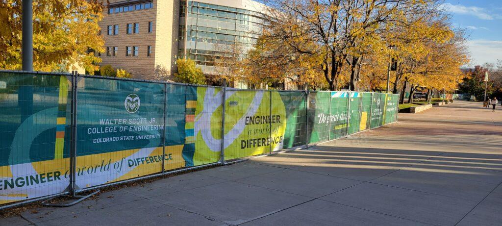 construction fence around Law Building