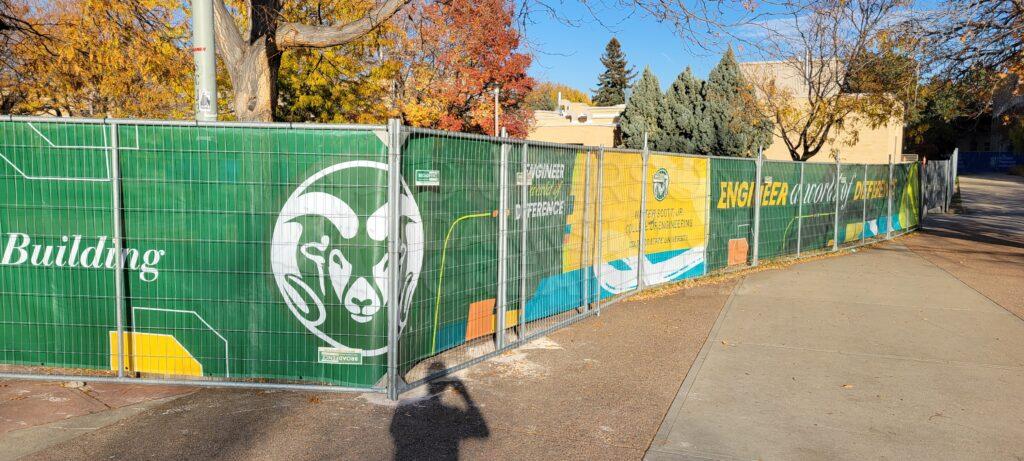 construction fence around Law Building