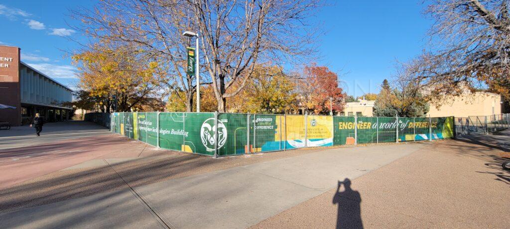 construction fence around Law Building