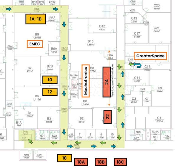 layout map of murals in the CSU Engineering Building