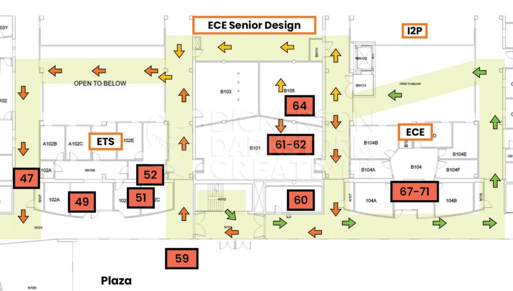Engr first floor map showing mural locations